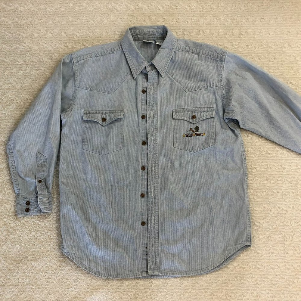 Vintage 1995 Warner Bros Looney Tunes blue/white striped button down, Size XL